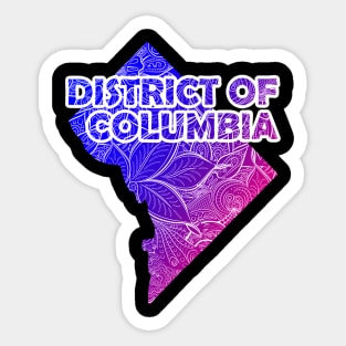 Colorful mandala art map of District of Columbia with text in blue and violet Sticker